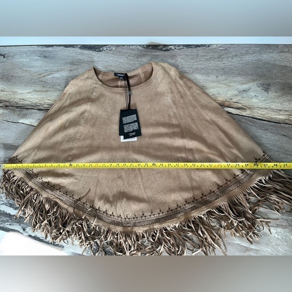 La Marque Boho Ely Suede Poncho with Fringe Trim One Size Latte - Picture 13 of 16
